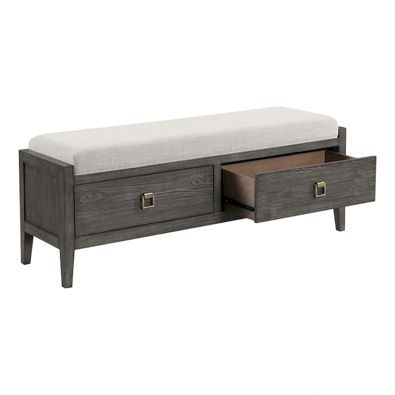 Banc de rangement pour chambre à coucher de 58 pouces de large, fini tacheté brossé