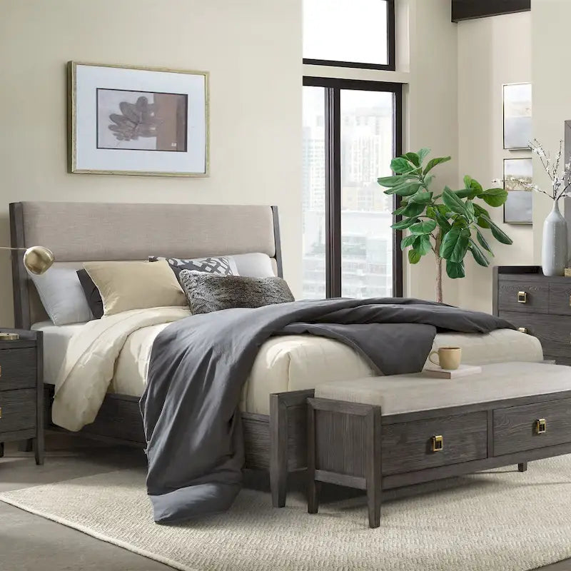 Banc de rangement pour chambre à coucher de 58 pouces de large, fini tacheté brossé