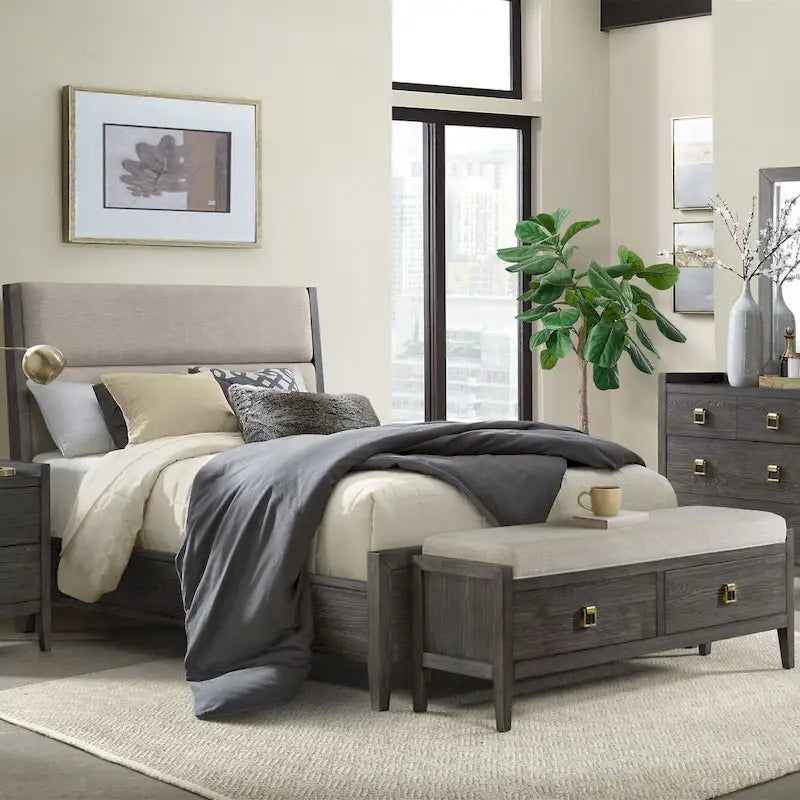Banc de rangement pour chambre à coucher de 58 pouces de large, fini tacheté brossé