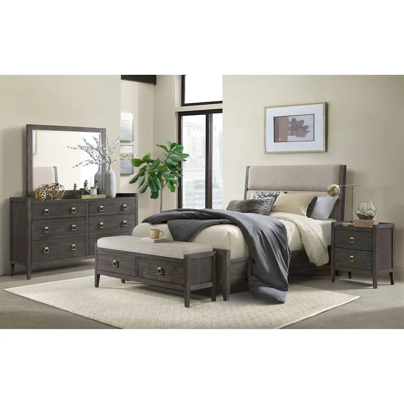 Banc de rangement pour chambre à coucher de 58 pouces de large, fini tacheté brossé