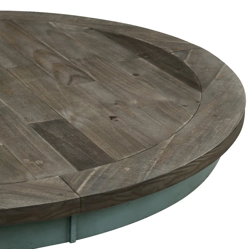 Table à manger ronde en bois massif bicolore (bleu et marron)