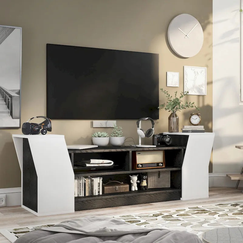 Meuble TV ouvert à 3 niveaux de style moderne de 71 pouces