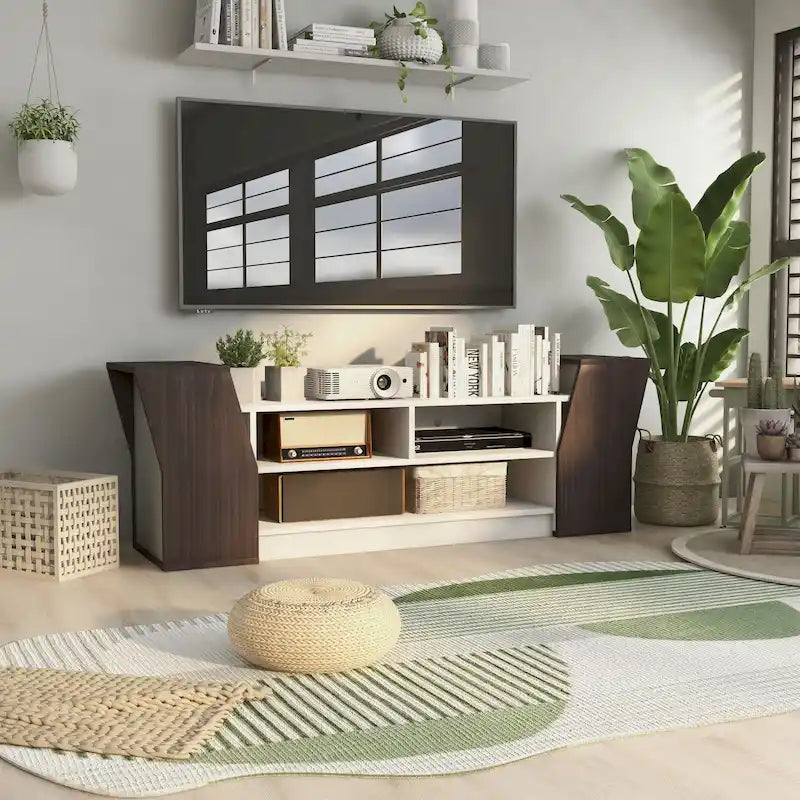 Meuble TV ouvert à 3 niveaux de style moderne de 71 pouces