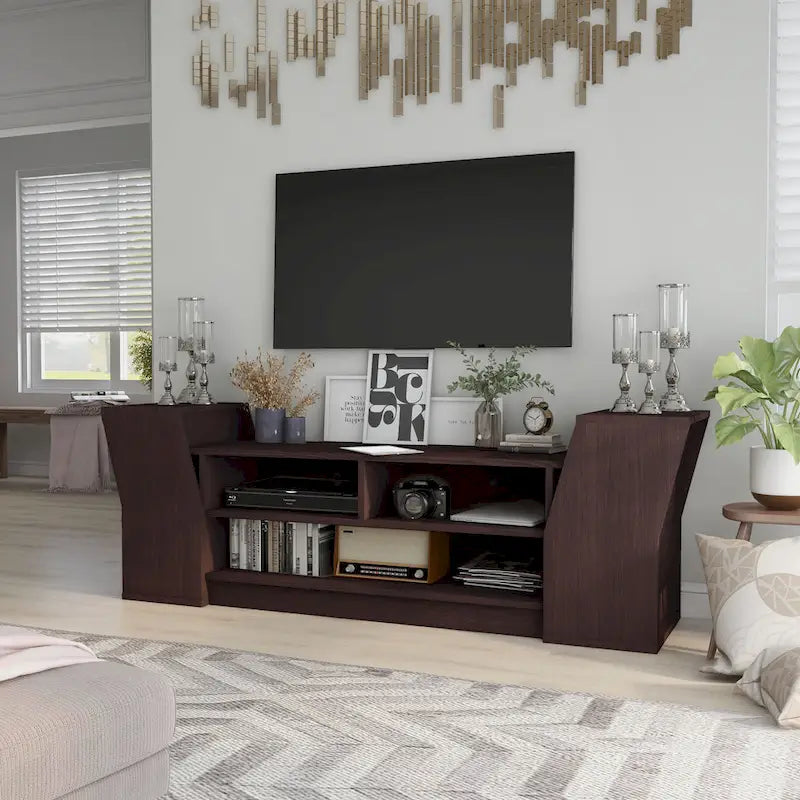 Meuble TV ouvert à 3 niveaux de style moderne de 71 pouces