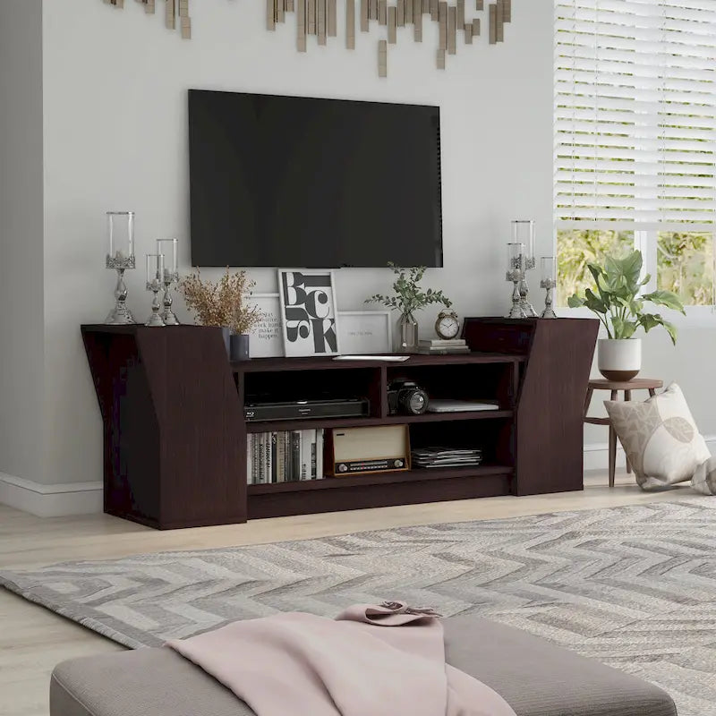 Meuble TV ouvert à 3 niveaux de style moderne de 71 pouces