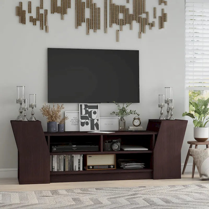 Meuble TV ouvert à 3 niveaux de style moderne de 71 pouces