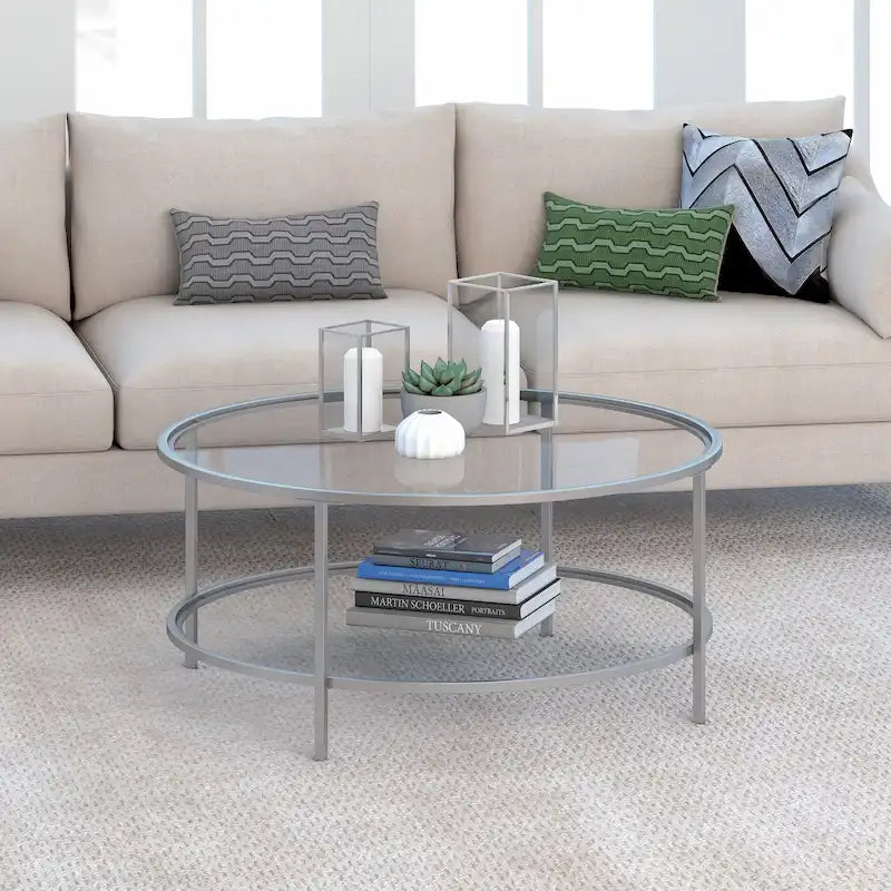 Table basse ronde de 91 cm de large (avec plateau en verre) — 91 cm de large