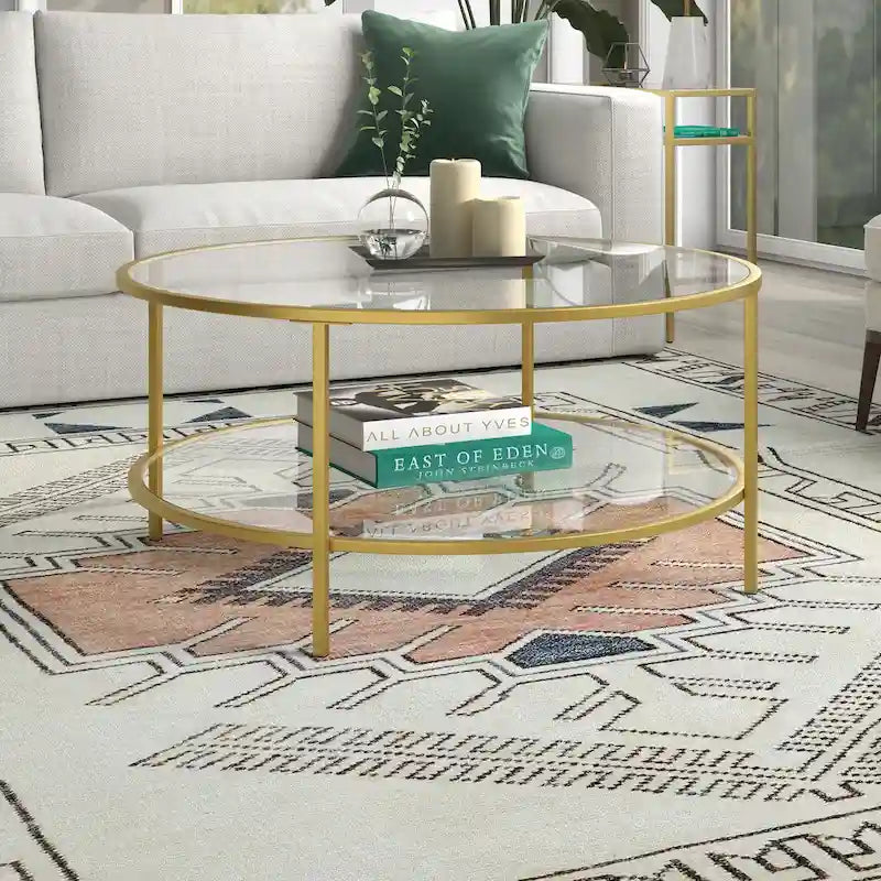Sivil 36 Wide Round Coffee Table with Glass Top - 36 Wide