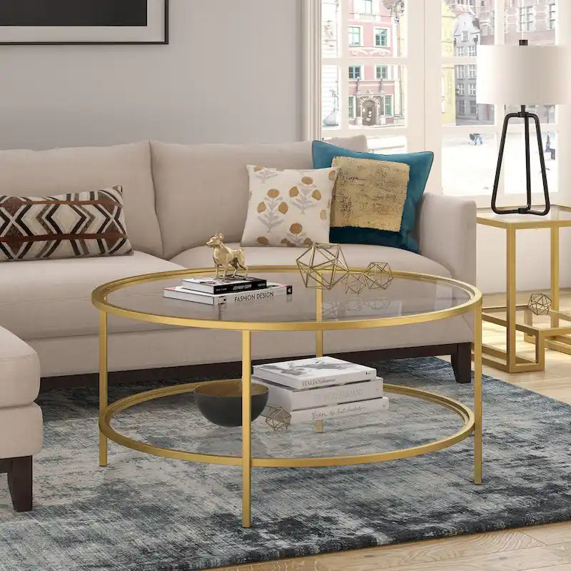 Table basse ronde de 91 cm de large (avec plateau en verre) — 91 cm de large