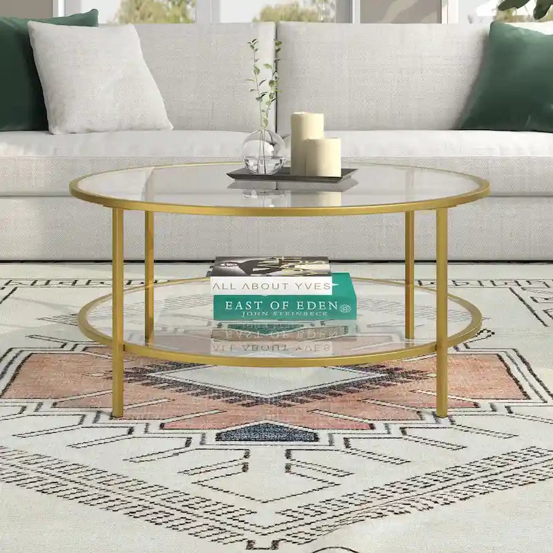 Table basse ronde de 91 cm de large (avec plateau en verre) — 91 cm de large
