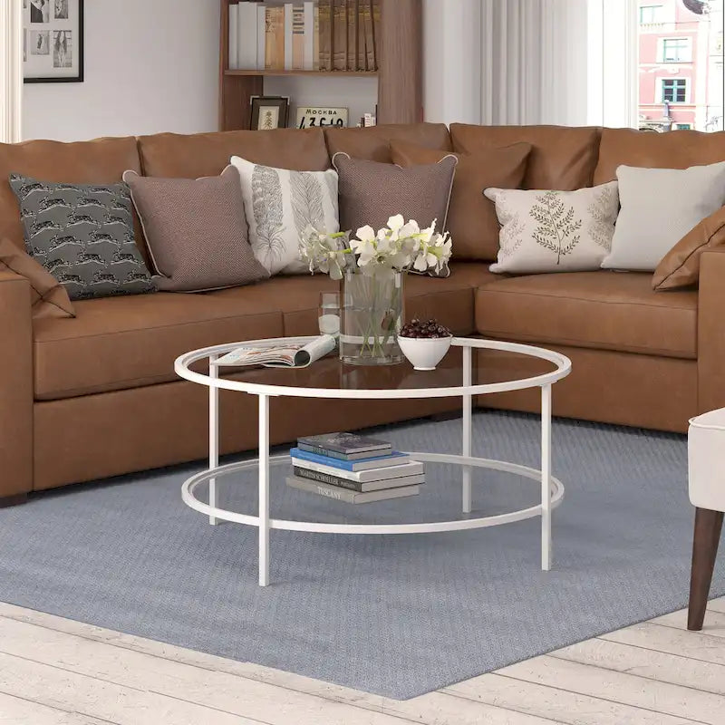Table basse ronde de 91 cm de large (avec plateau en verre) — 91 cm de large