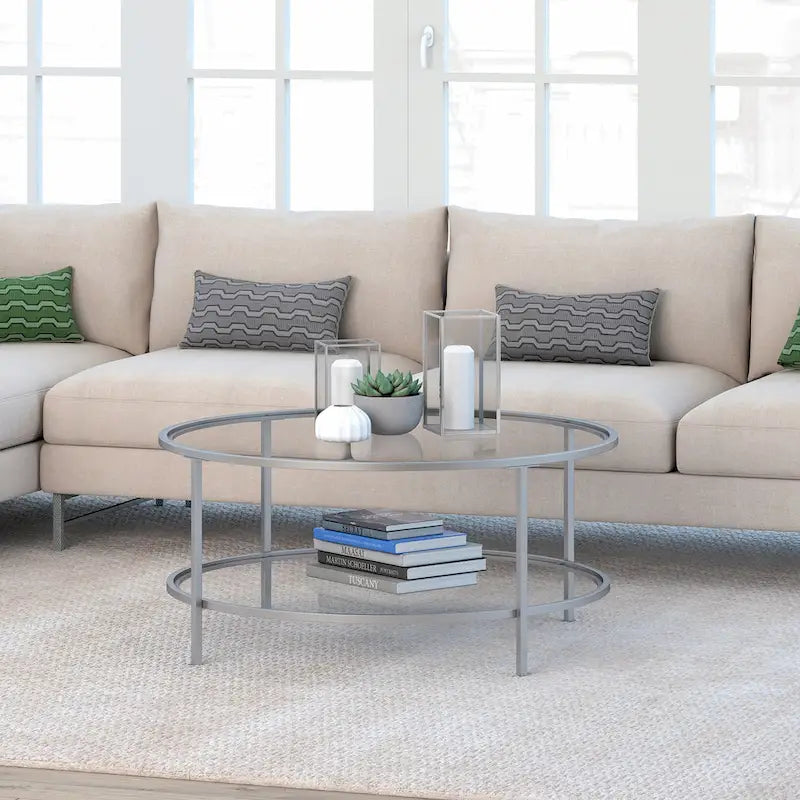 Table basse ronde de 91 cm de large (avec plateau en verre) — 91 cm de large
