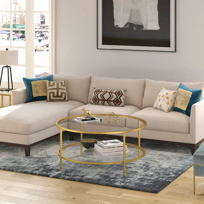 Table basse ronde de 91 cm de large (avec plateau en verre) — 91 cm de large