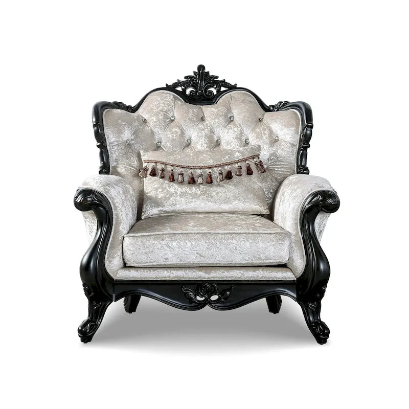 Fauteuil de style traditionnel — Dossier capitonné, Coussin décoratif inclus