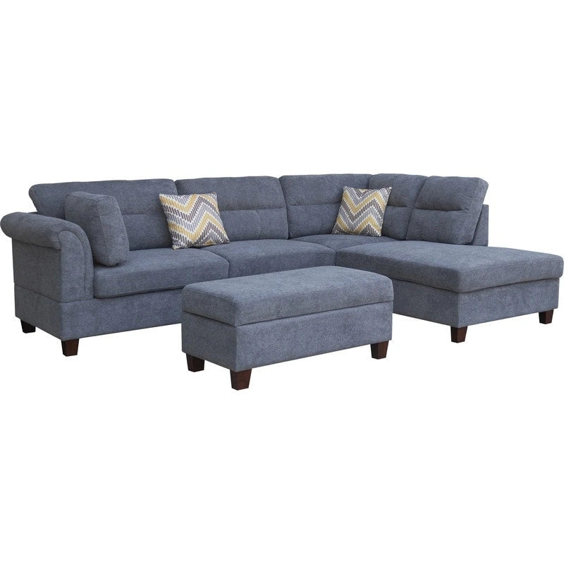 Canapé d'angle en tissu de 103,5 pouces (avec méridienne à droite, pouf de rangement et 2 coussins décoratifs)