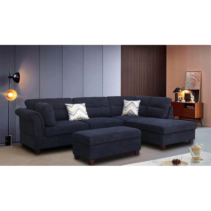 Canapé d'angle en tissu de 103,5 pouces (avec méridienne à droite, pouf de rangement et 2 coussins décoratifs)