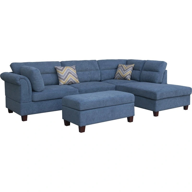 Canapé d'angle en tissu de 103,5 pouces (avec méridienne à droite, pouf de rangement et 2 coussins décoratifs)