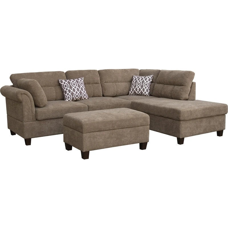 Canapé d'angle en tissu de 103,5 pouces (avec méridienne à droite, pouf de rangement et 2 coussins décoratifs)