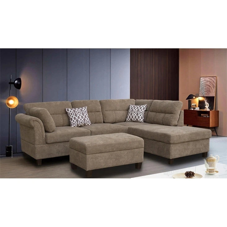 Canapé d'angle en tissu de 103,5 pouces (avec méridienne à droite, pouf de rangement et 2 coussins décoratifs)