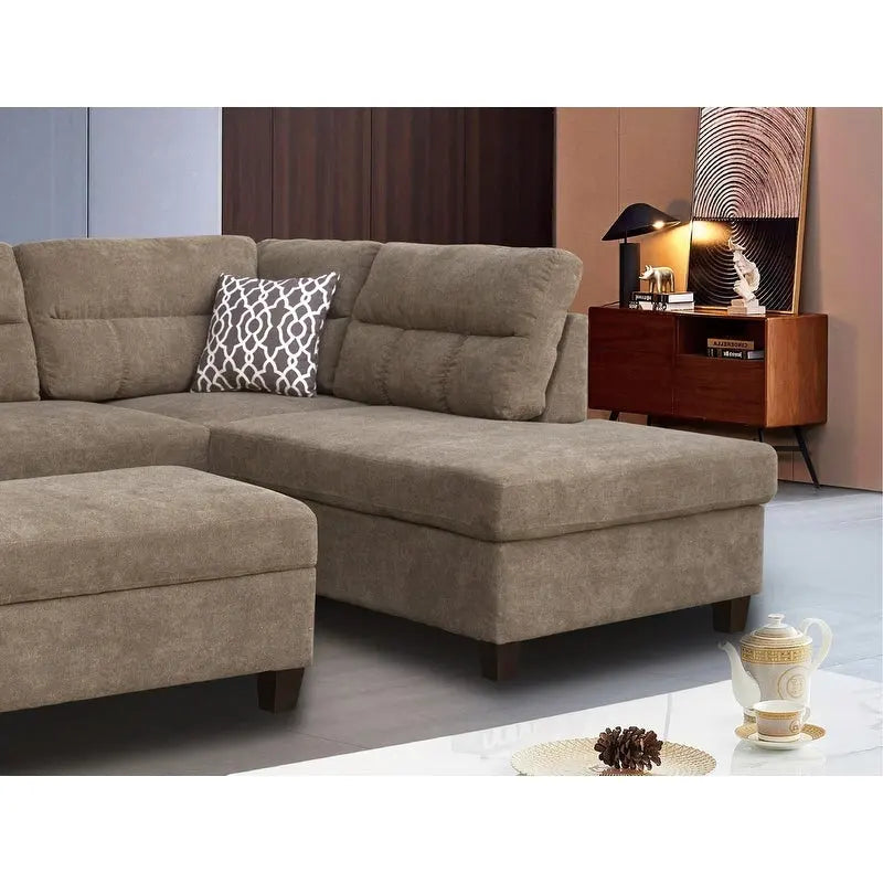 Canapé d'angle en tissu de 103,5 pouces (avec méridienne à droite, pouf de rangement et 2 coussins décoratifs)