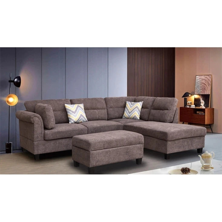Canapé d'angle en tissu de 103,5 pouces (avec méridienne à droite, pouf de rangement et 2 coussins décoratifs)