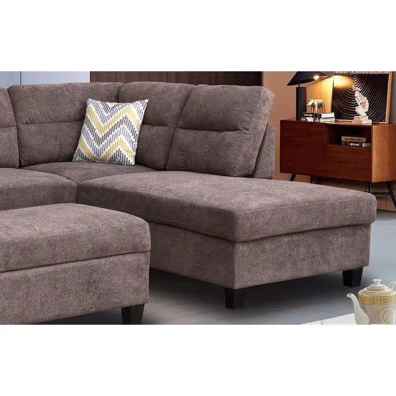 Canapé d'angle en tissu de 103,5 pouces (avec méridienne à droite, pouf de rangement et 2 coussins décoratifs)