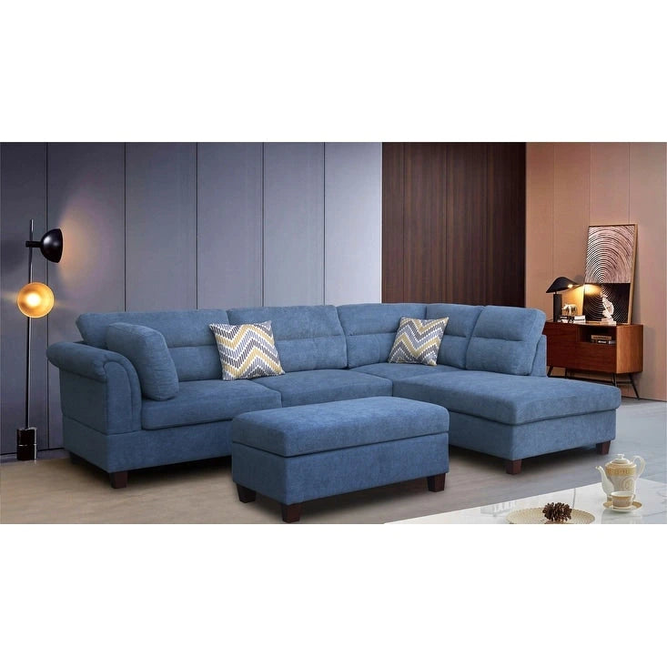 Canapé d'angle en tissu de 103,5 pouces (avec méridienne à droite, pouf de rangement et 2 coussins décoratifs)
