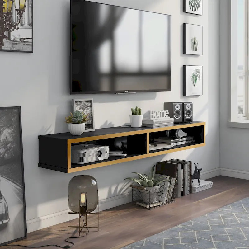 Meuble TV mural à deux niveaux de style moderne de 60 pouces