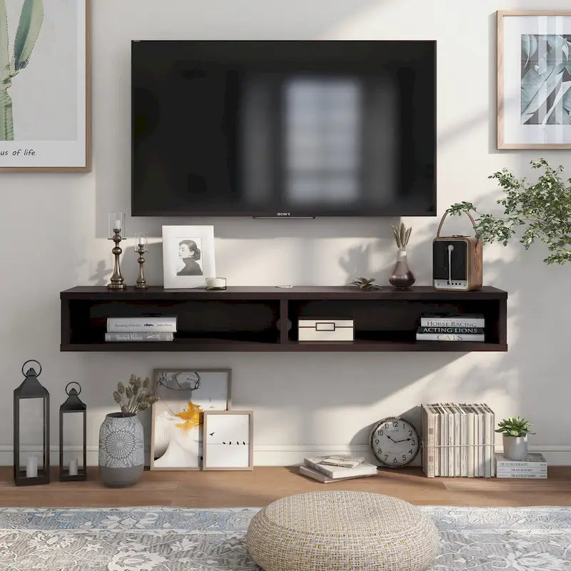 Meuble TV mural à deux niveaux de style moderne de 60 pouces