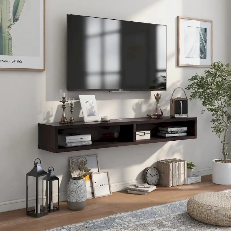 Meuble TV mural à deux niveaux de style moderne de 60 pouces