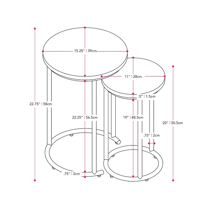Tables d'appoint gigognes rondes (lot de 2)