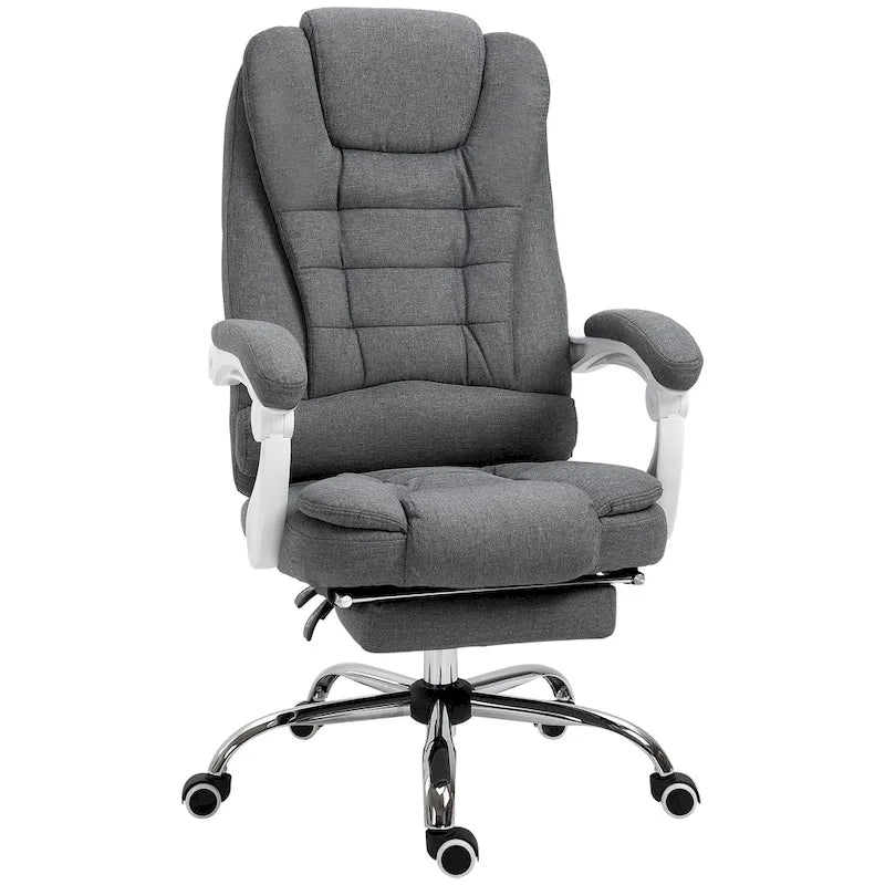 Chaise de bureau de direction à dossier haut : avec repose-pieds, revêtement en lin et accoudoirs rembourrés — Conception ergonomique