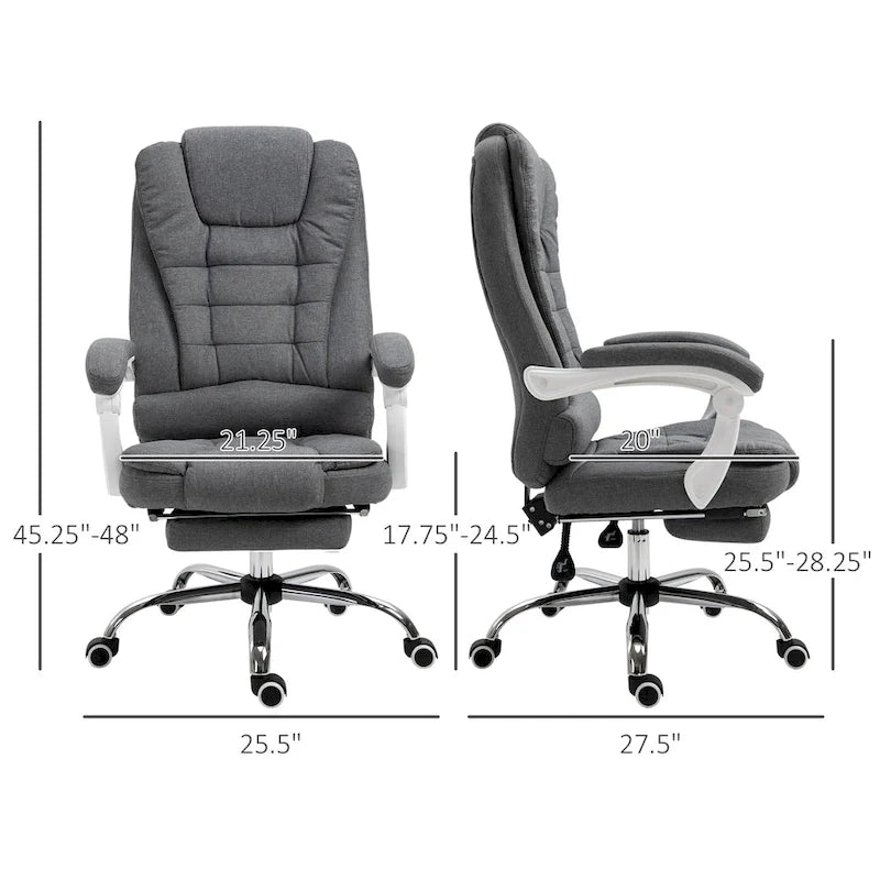 Chaise de bureau de direction à dossier haut : avec repose-pieds, revêtement en lin et accoudoirs rembourrés — Conception ergonomique