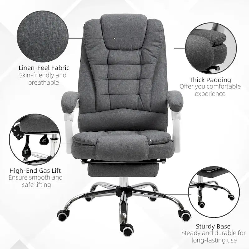 Chaise de bureau de direction à dossier haut : avec repose-pieds, revêtement en lin et accoudoirs rembourrés — Conception ergonomique