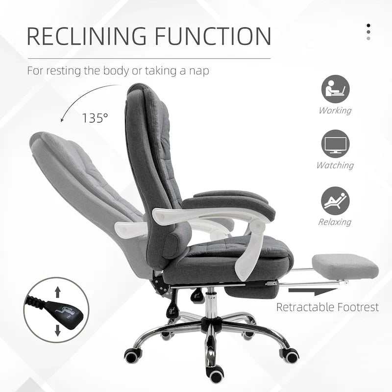 Chaise de bureau de direction à dossier haut : avec repose-pieds, revêtement en lin et accoudoirs rembourrés — Conception ergonomique