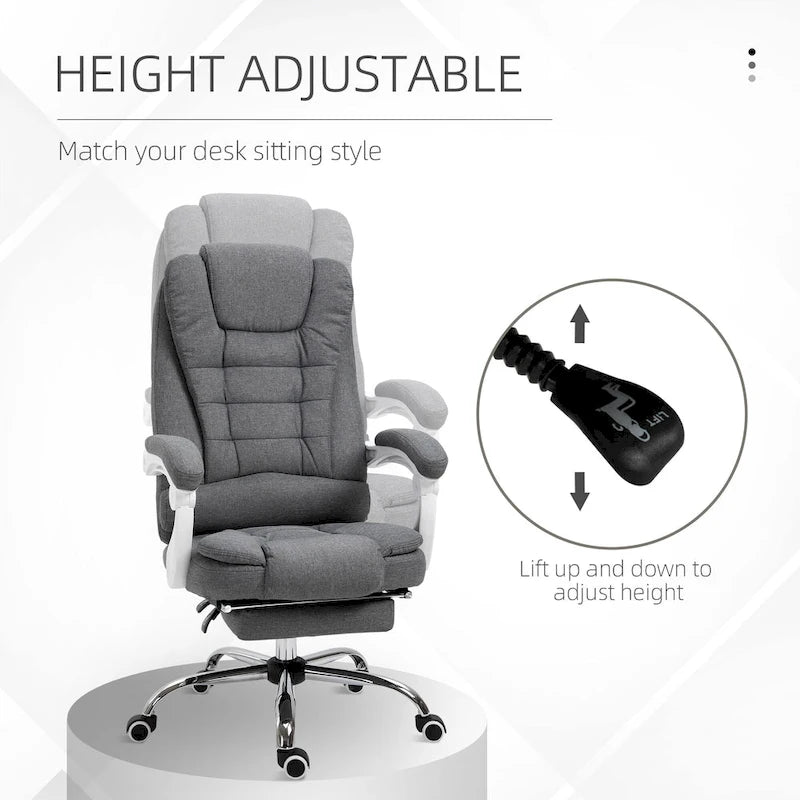Chaise de bureau de direction à dossier haut : avec repose-pieds, revêtement en lin et accoudoirs rembourrés — Conception ergonomique