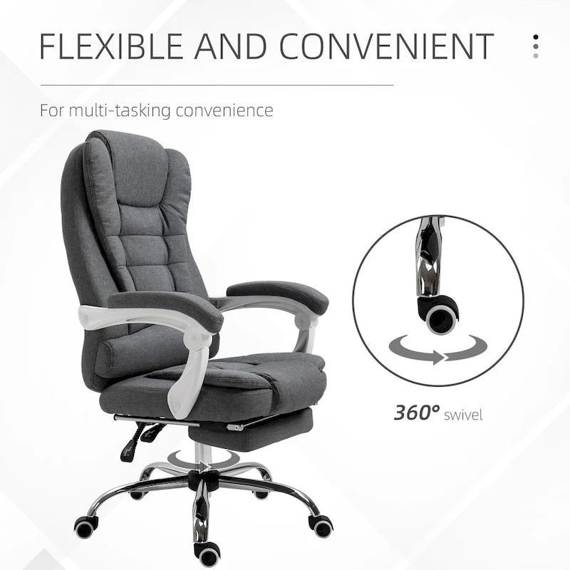 Chaise de bureau de direction à dossier haut : avec repose-pieds, revêtement en lin et accoudoirs rembourrés — Conception ergonomique