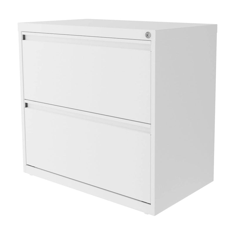 Classeur à deux tiroirs, latéral, 76 cm de large — Blanc