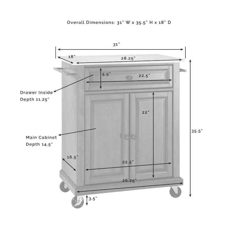 Desserte de cuisine portative avec dessus en granit – 31 po (L) x 18 po (P) x 35,5 po (H)