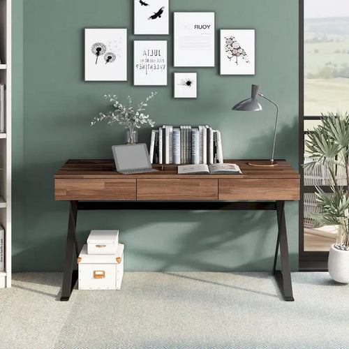 Bureau d'ordinateur industriel en métal noir de 59 po (avec ports USB)