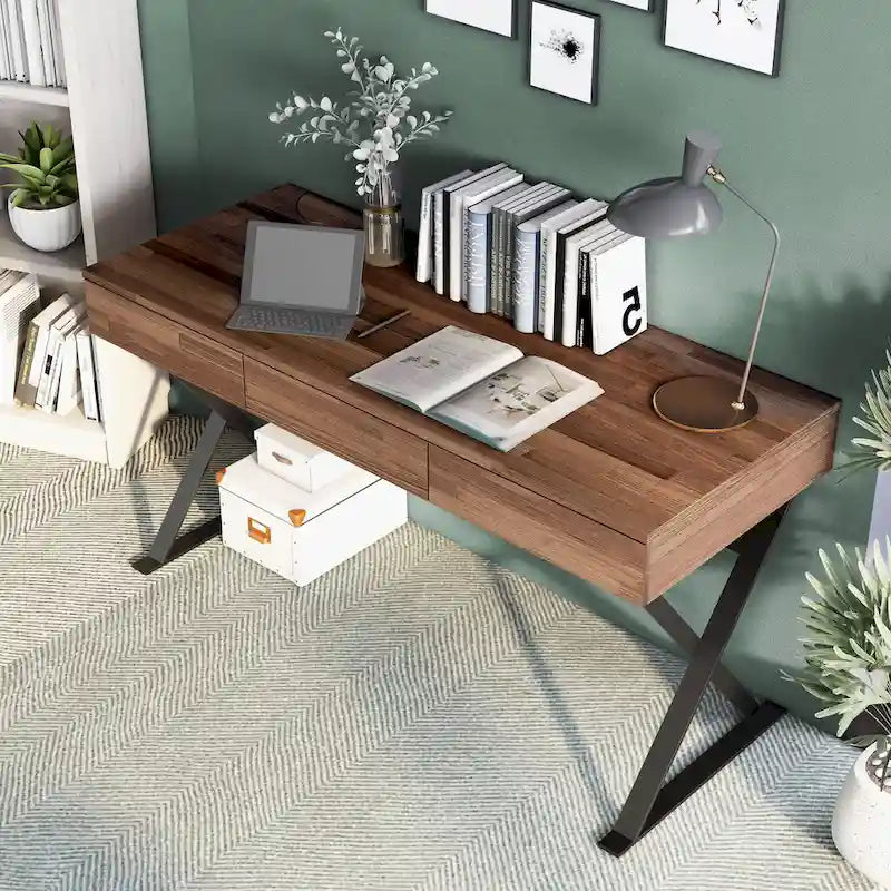 Bureau d'ordinateur industriel en métal noir de 59 po (avec ports USB)