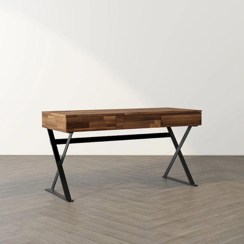 Bureau d'ordinateur industriel en métal noir de 59 po (avec ports USB)