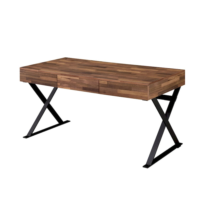 Bureau d'ordinateur industriel en métal noir de 59 po (avec ports USB)