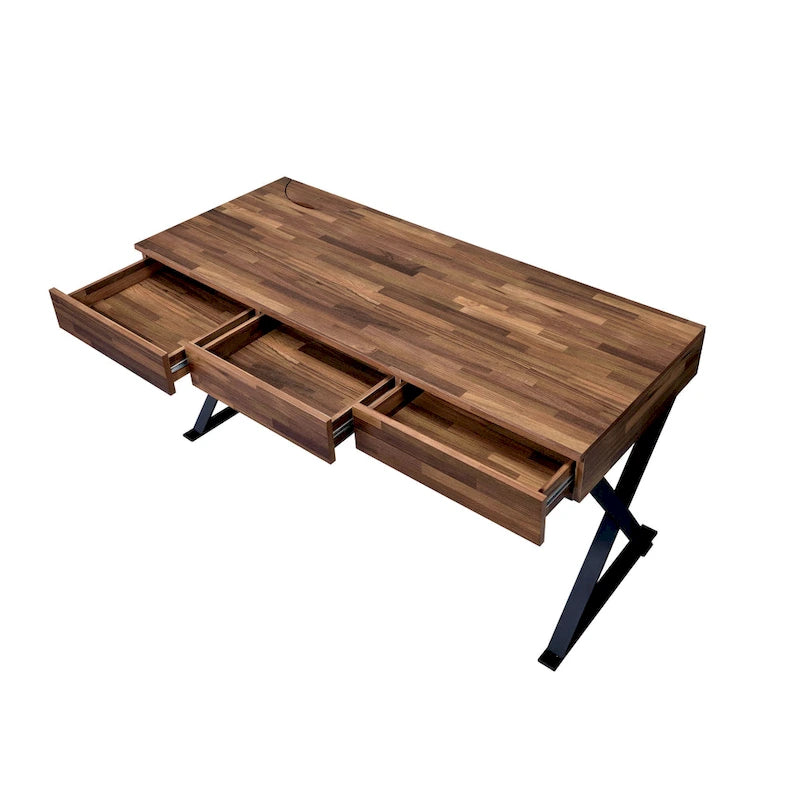 Bureau d'ordinateur industriel en métal noir de 59 po (avec ports USB)