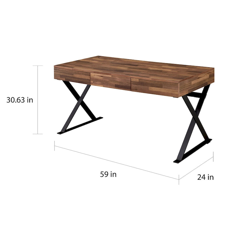 Bureau d'ordinateur industriel en métal noir de 59 po (avec ports USB)