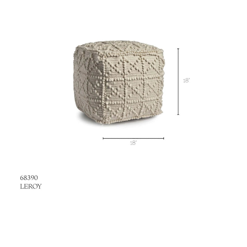 Pouf carré en laine blanc cassé (avec détails texturés façon popcorn)