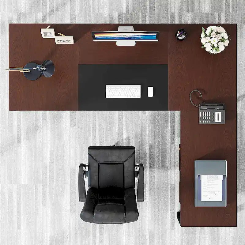 Bureau de direction de 180 cm avec classeur Grand bureau de direction d'angle en L Bureau d'ordinateur