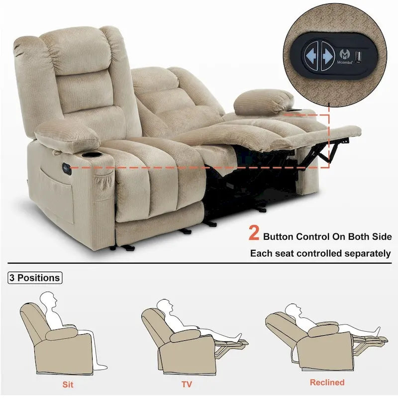 Canapé électrique deux places (avec fonctions de chauffage et de massage)