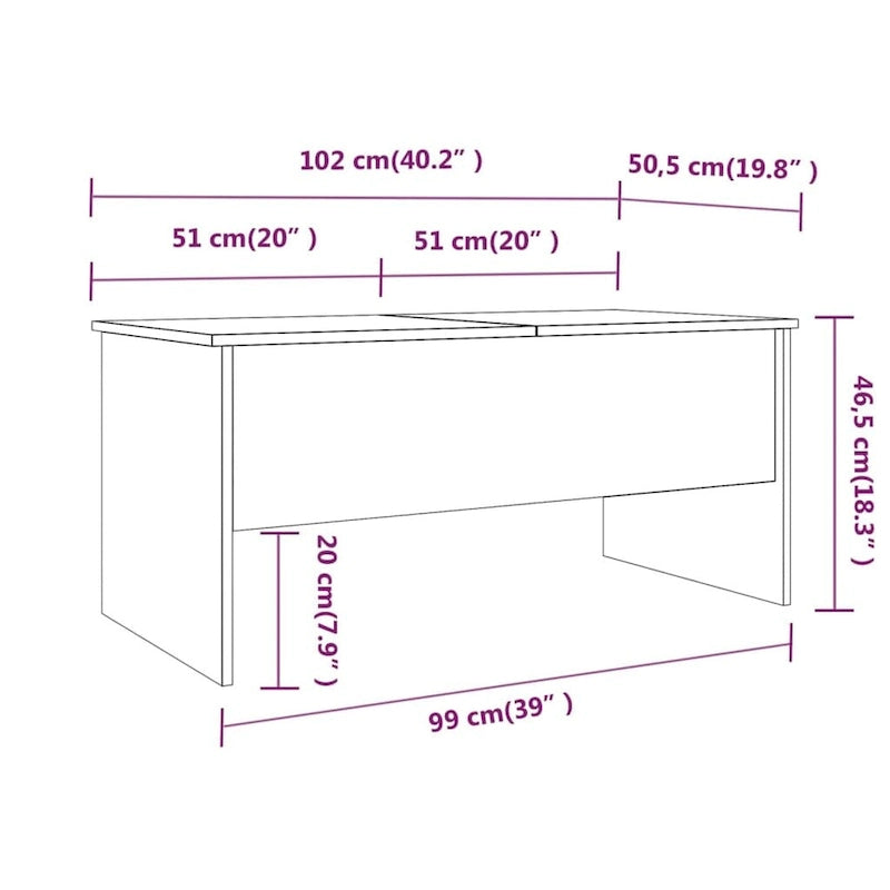 Table basse relevable / Table d'appoint pour canapé / Bout de canapé décoratif — Bois composite — 102,1 x 50,5 x 46,5 cm