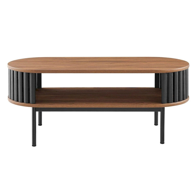 Table basse ovale en bois bicolore moderne (avec étagère de rangement)